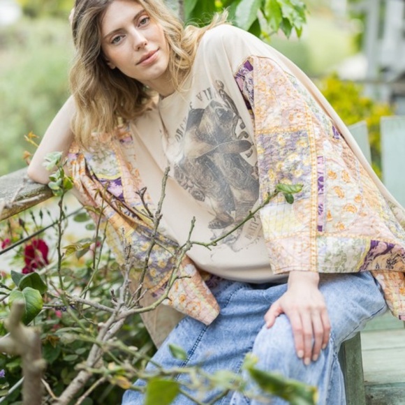 Bluevelvet Cowgirl Boots Western Kantha Cotton Sleeves Top - Picture 5 of 5